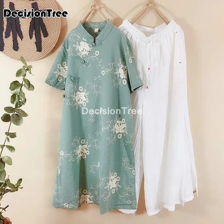 Женское винтажное платье из хлопка и льна элегантное китайское традиционное