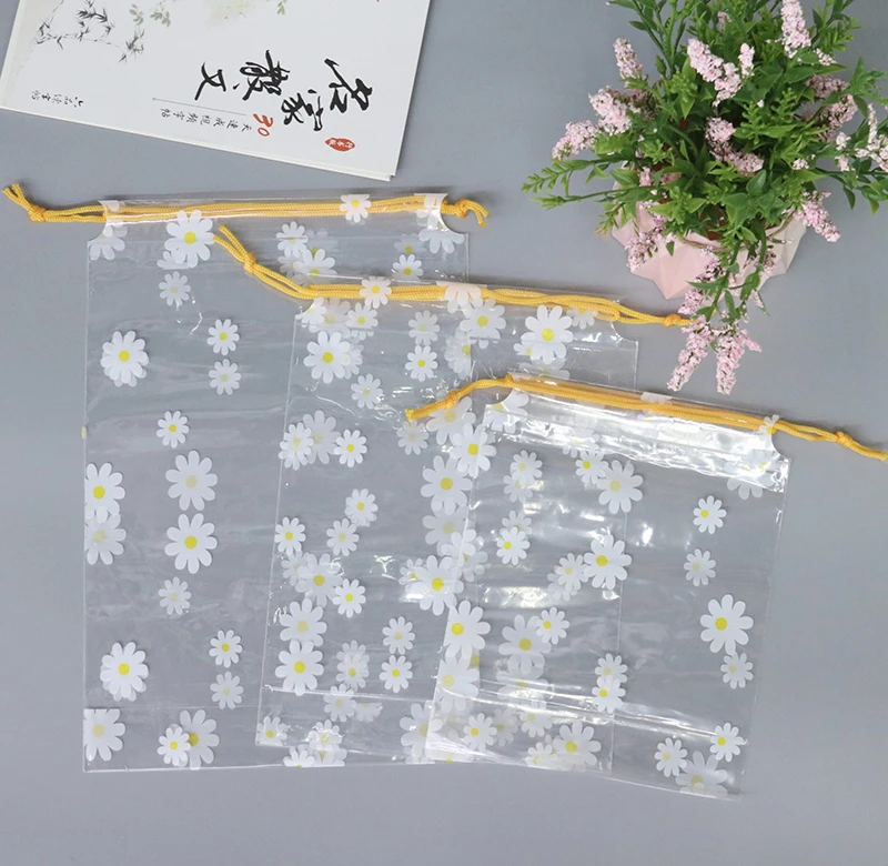 

FY80 50Pcs/Lot Drawstring Transparent Flower Picture Pouches Jewelry Gift Clothing Display Packing Bags Wedding Party