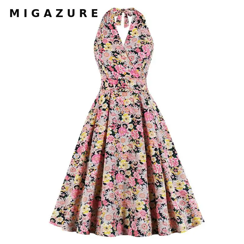 MIGAZURE с завышенной талией и цветочным принтом в винтажном стиле халаты для женщин