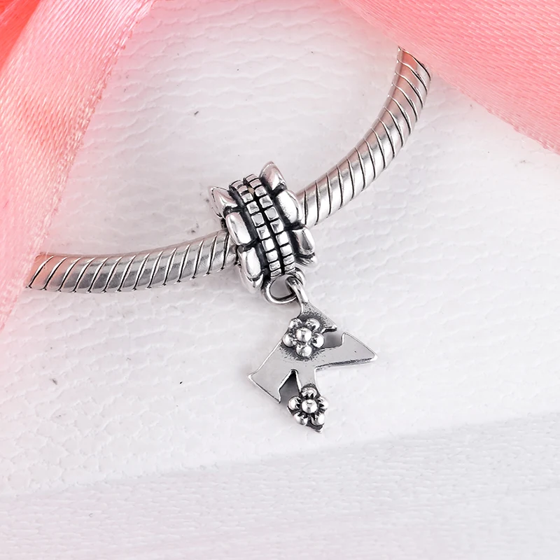 Подходит для браслетов Pandora Beads подвеска в виде букв K 100% дюйма Серебряное