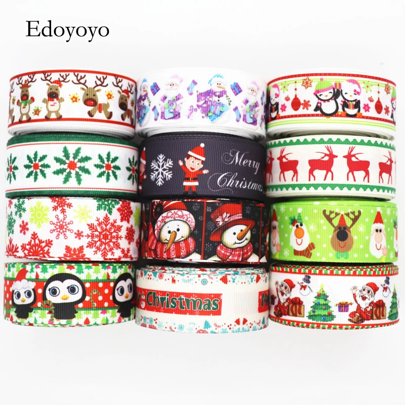 

10 ярдов, 1 дюйм, 25 мм, ленты в рубчик с принтом на Рождество для бантов для волос/подарочная упаковка, материалы ручной работы «сделай сам» ...