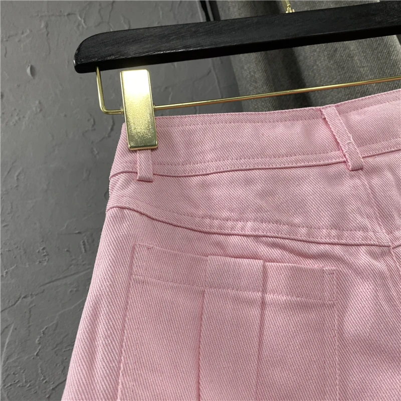

Pink Jeans Shorts for Women 2021 Summer High Quality Fashion Asymmetric Culottes Denim Hot Shorts Loose Natural Waist Hot Pants