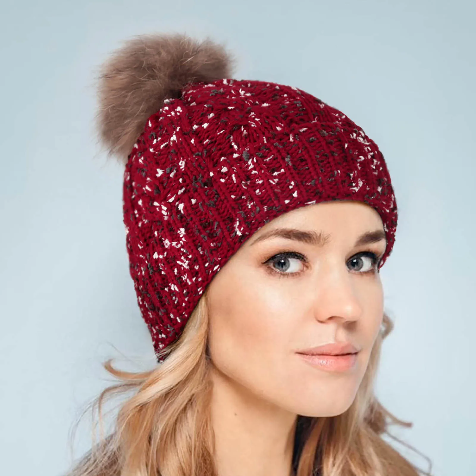 Модная повседневная женская вязаная шапка зимняя смешанных цветов с шерстяной