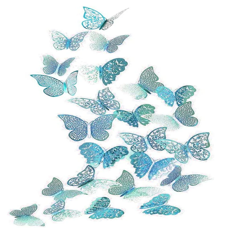 

36Pcs Hollow 3D Blue Butterfly Decorations Stickers Wall Decor DIY Window Home Wedding Wall Decorations Removable Wall Decals
