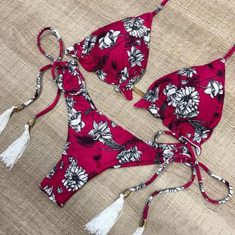 

Fashion Women Print Bikini Push-Up Padded Swimwear Bathing Sets Bandage Swimsuit G-string Brief micro Thong Beachwear