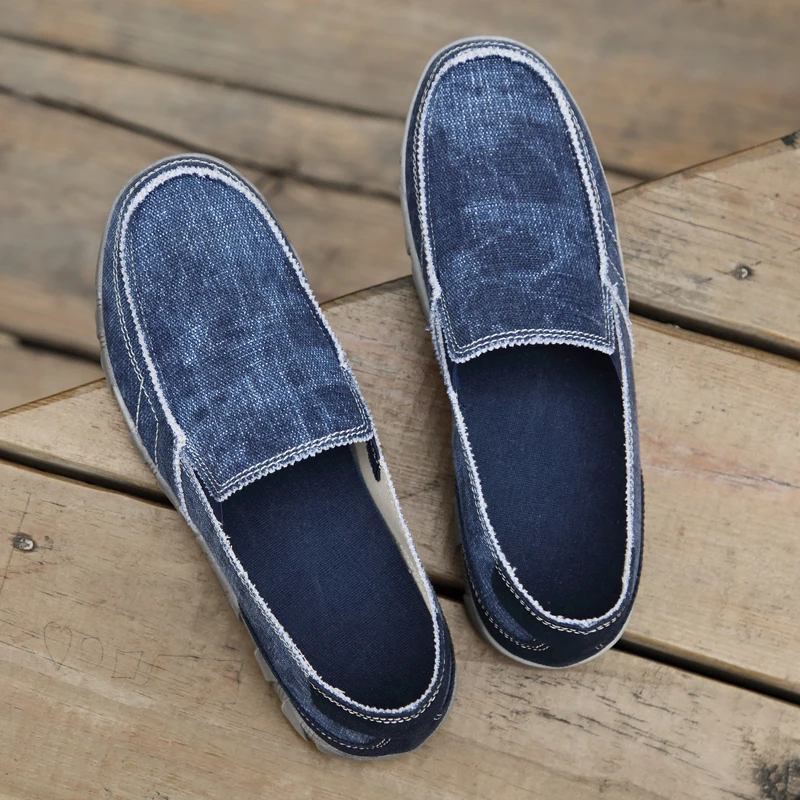 Blue Denim Shoes Men Canvas Large men's ribbed sole no shoelace odor-proof extra Size in Summer Jeans | Обувь