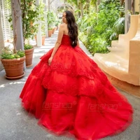 fanshao quinceanera dress red strapless appliques beads sequin for15 girls vestido tiered ball party gowns happniess exquisite