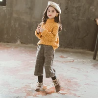 2pcs sweater pants set for girls 4 to 14 years korean kids clothes winter wear knitted thick topswide leg pants chil outfits