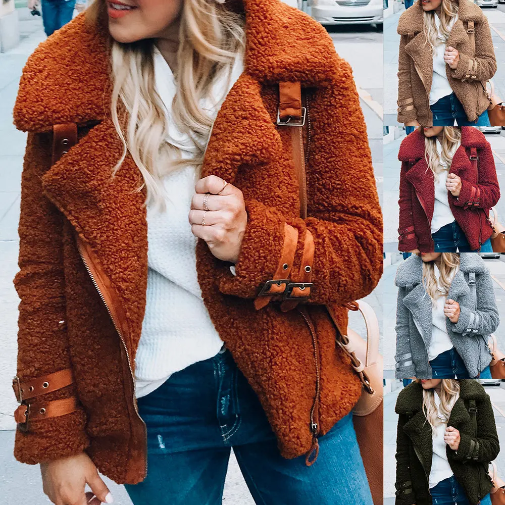 

2021 Warm Fluffy Faux Fur Teddy Bear Coat Autumn Winter Women Faux Fur Jacket Overcoat Female Lapel Zipper Coat Outerwear