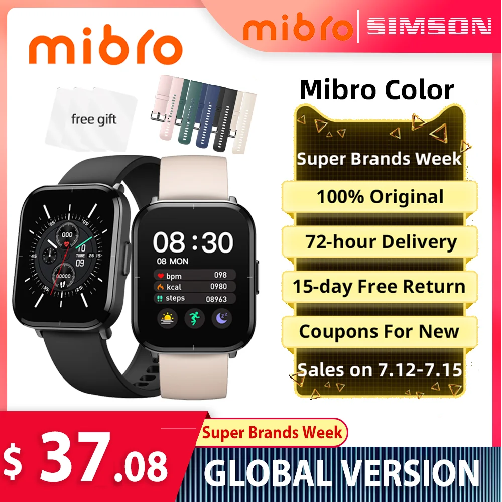 Цветные Смарт часы Mibro для женщин и мужчин измерение давления Мониторинг SpO2