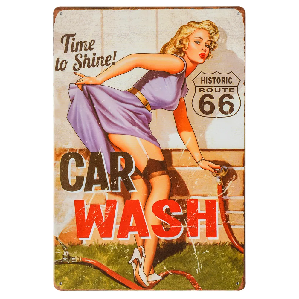Шоколад Dl-полный сервис Hot Rod Route 66 металлическая вывеска pin up девушки с улыбкой старинный гаражный настенный художественный плакат - Цвет: Шоколад