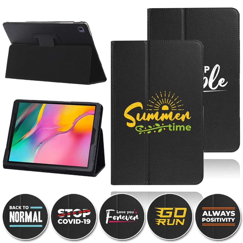 

Capa Cases Leather Tablet for Samsung Tab A 10.1 2019 T510 T515 Folded Box Rear Support Phrase Pattern Protective Cover