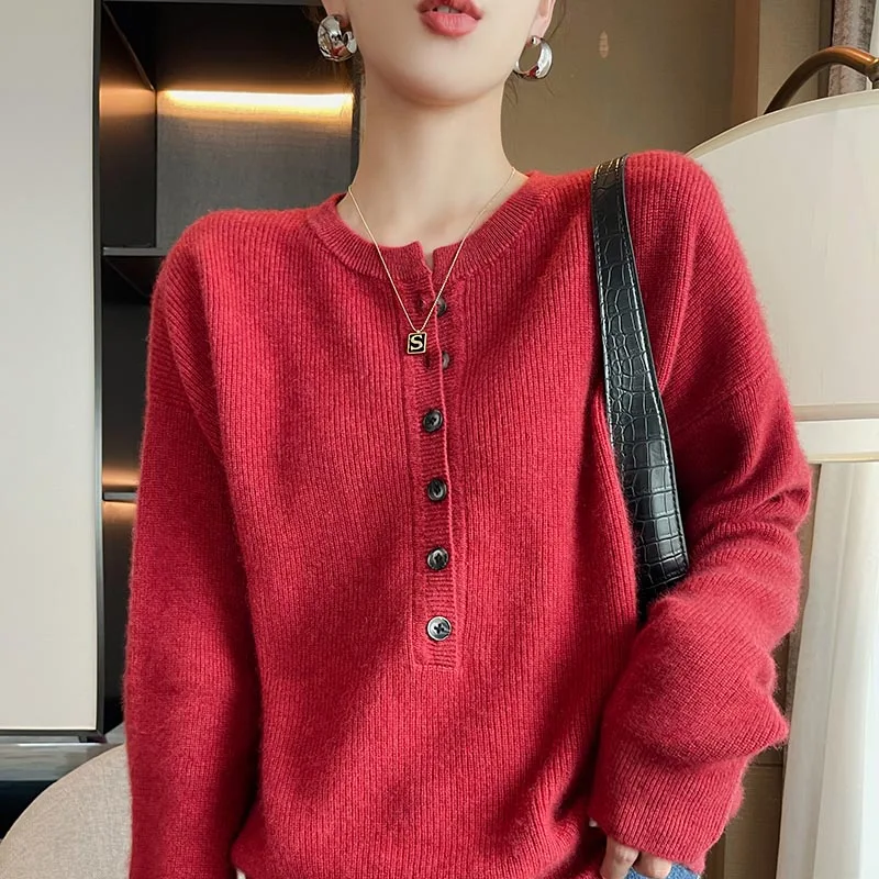 

LONGMING 100% Merino Wool Women Pullover Sweater Autumn Winter Warm Knitted Sweater Jumpers Female Knit Top Solid Women Clothing