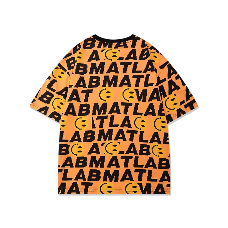 

RHYMONSTER Smiley Face Full Printed T-Shirts Hip Hop Streetwear Tees Casual Short Sleeve Tshirts High Street 100% Cotton Top Tee