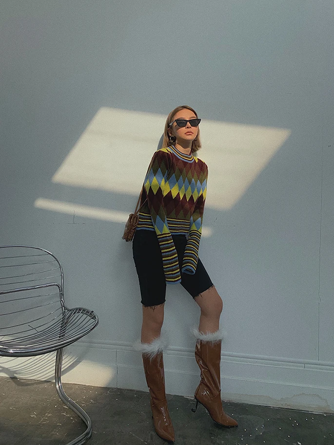 Новинка 2019 модная повседневная женская одежда осенний и зимний клетчатый свитер