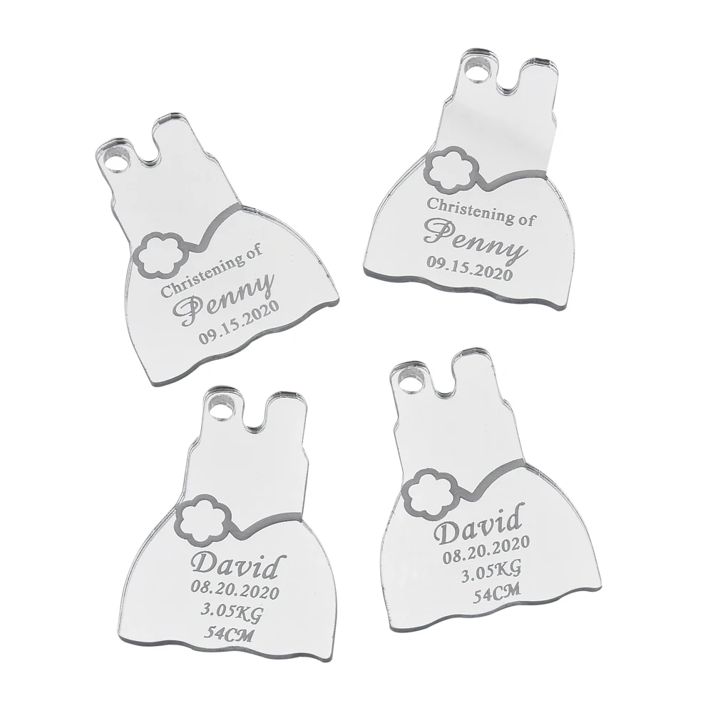 

50Pcs Personalized Acrylic Skirt Tags Engraved Coat Lettering Name Logo Chocolate Tag Baby Shower Wedding Decor Favor