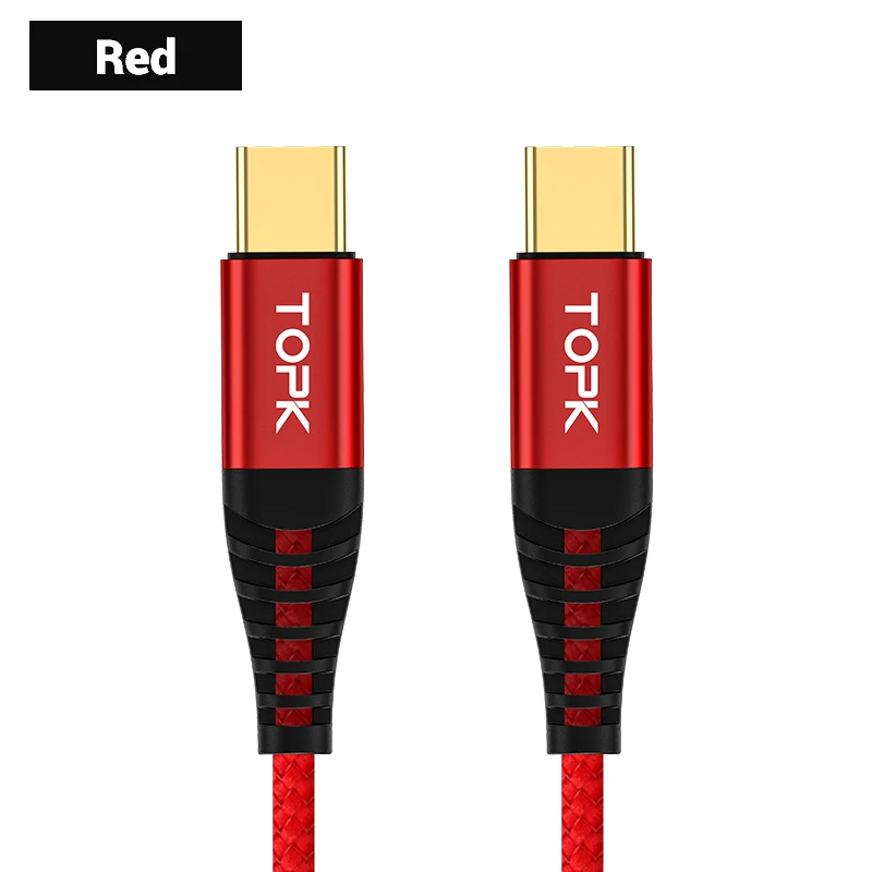 TOPK 60 Вт usb type C-type C кабель для samsung QC3.0 3A PD кабель для быстрой зарядки type-C USB-C кабель для передачи данных для huawei Xiaomi Oneplus - Цвет: Red