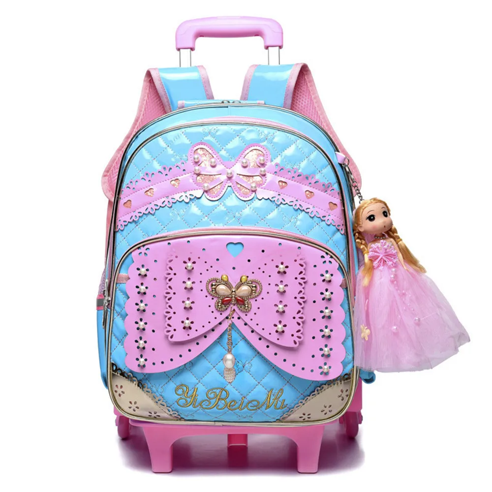 Детский школьный ранец для студентов, детские школьные рюкзаки на колесиках, дорожная сумка на колесиках для девочек