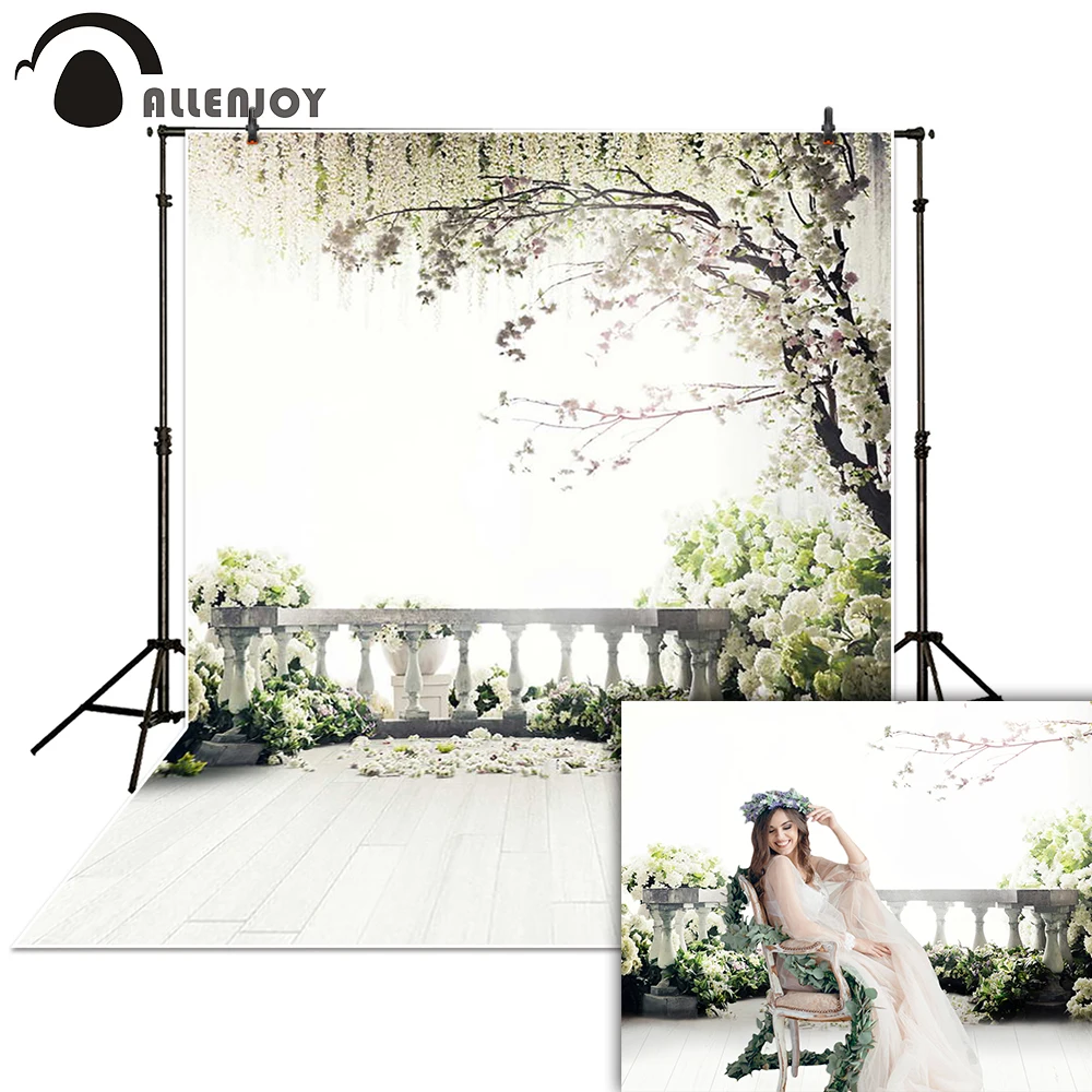 

Allenjoy Photography Backdrop wedding balcony garden loft trees white flowers background props photocall photobooth Photo studio