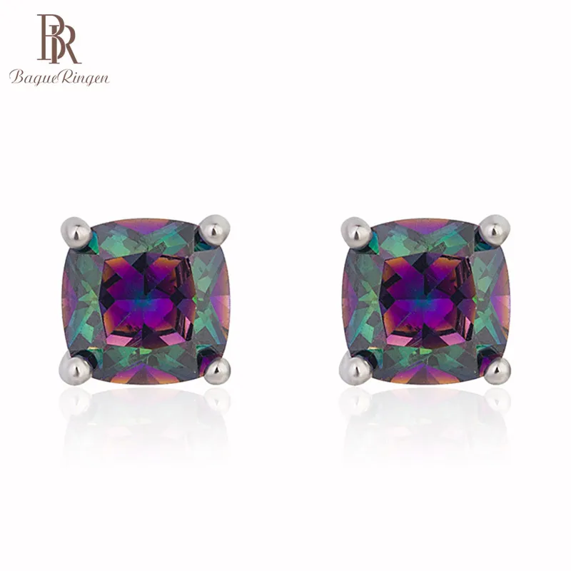 Женские серьги гвоздики с топазами Bague Ringen классические из серебра 925 пробы