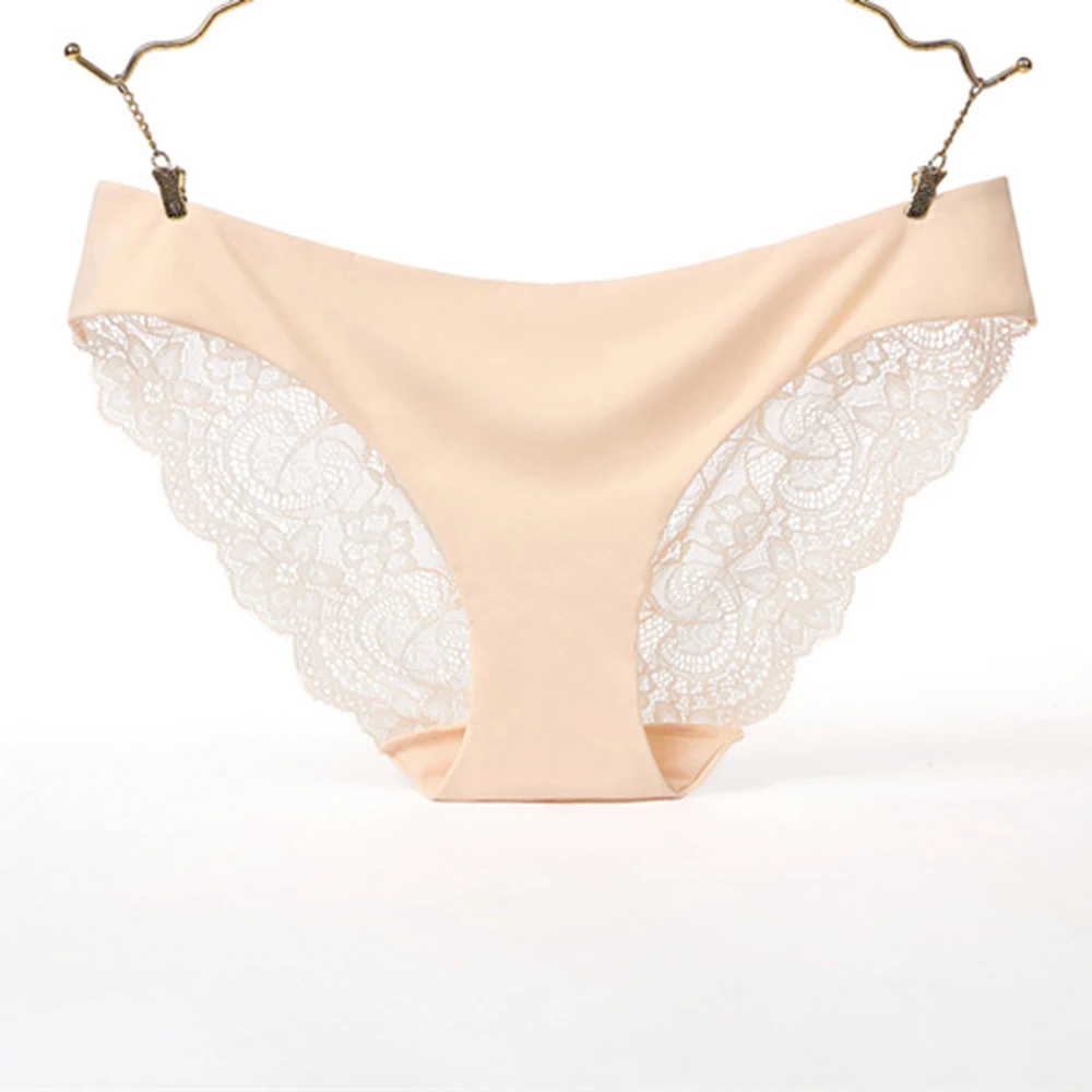 

New Ladies Underwear Ice Silk Seamless Panties Women Transparent Sexy Lace Low Waist Briefs Female