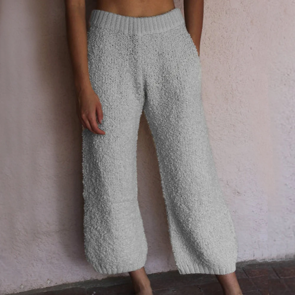 Женские укороченные брюки уличные модные Фланелевые однотонные лосины на осень