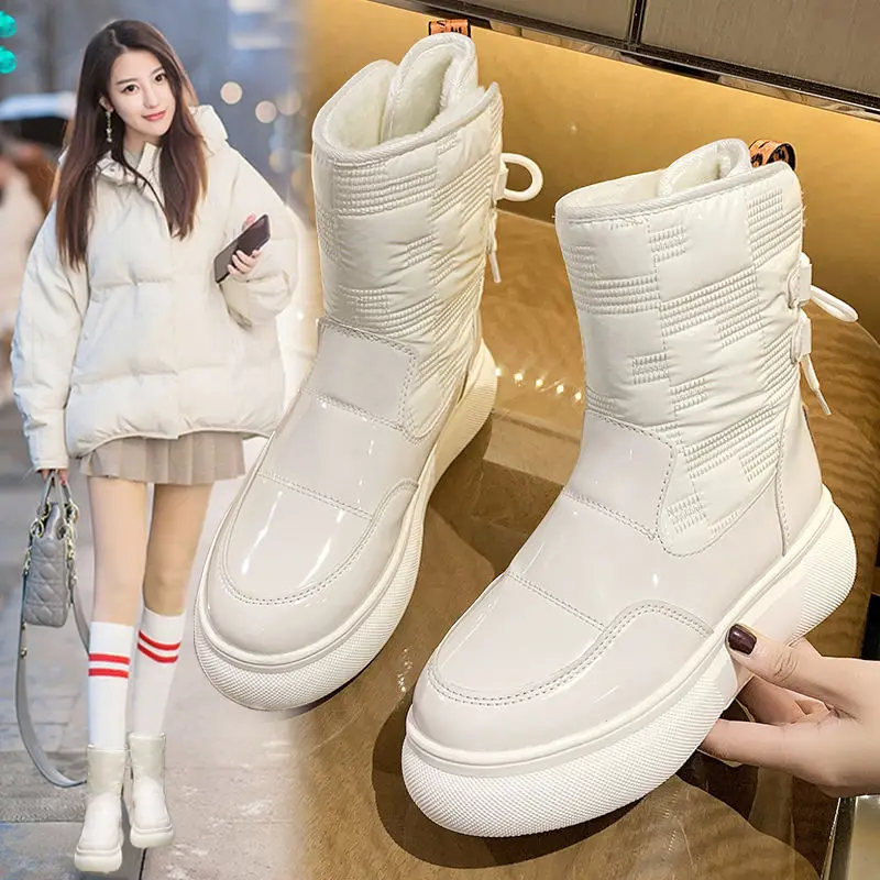 2022 New Korean Fashion Winter Snow Boots Thickened Warm Boots Women's Cotton Shoes Middle Tube Leisure Waterproof Antiskid