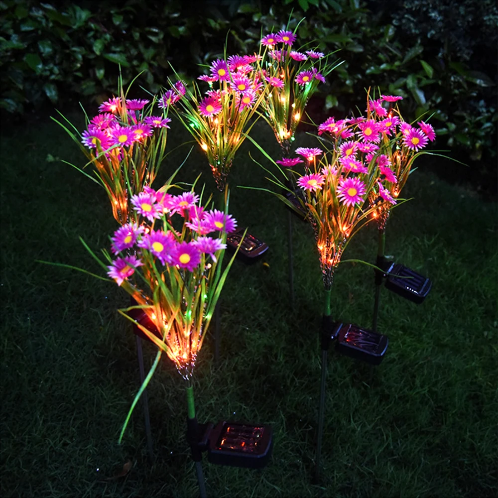 Садовое украшение солнечной светодиодной лампой Chrysanthemum Lights Flower Lawn Lamp Outdoor Colorful Wild Landscape Courtyard Decor.