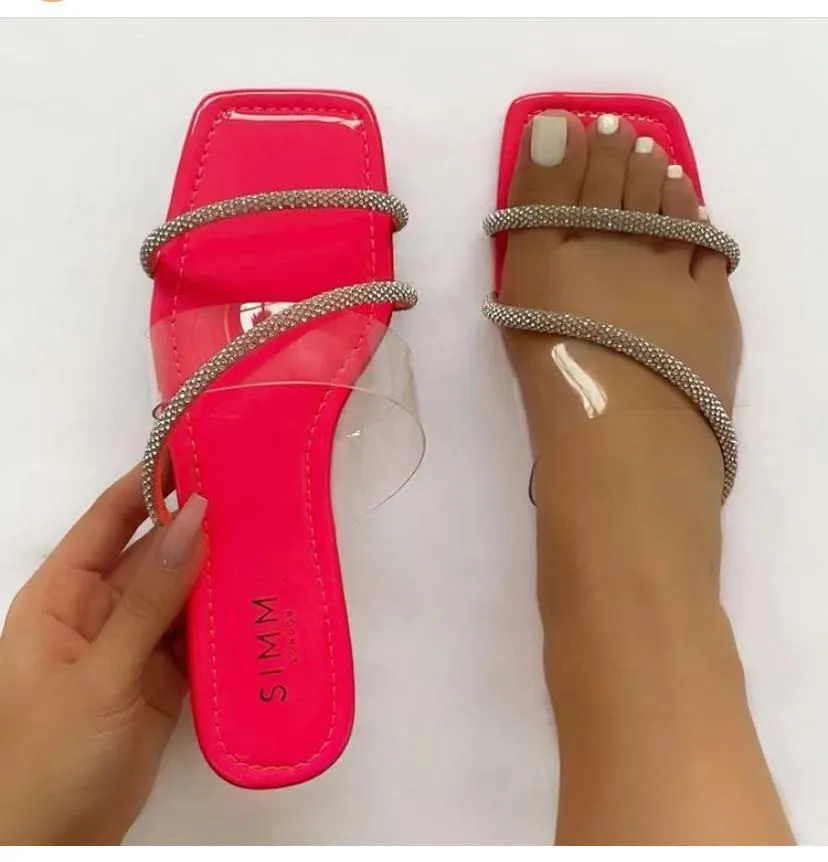 

2022 Summer Ladies Slippers Transparent Sandals Vacation Beach Shoes Outdoor Non-slip Ladies Open-toed Sandals Square Sandals