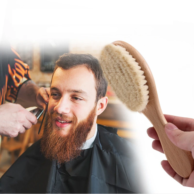 

1 шт. щетка для бороды для мужчин с ручкой из Букового дерева и козьей шерсти щетка для ухода за бородой смягчает волосы лица щетка для укладк...