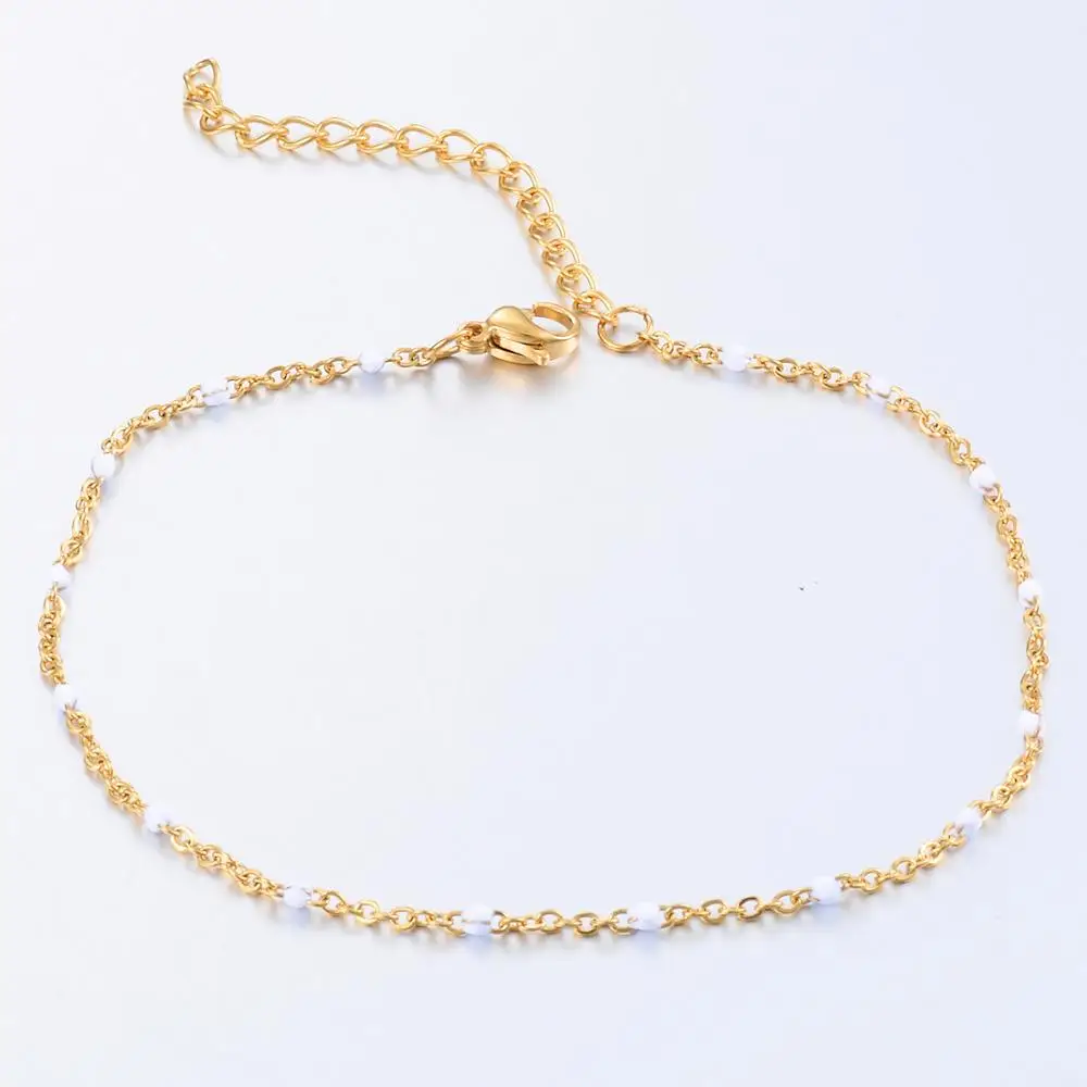 Stainless Steel Gold/Steel Tone Beaded Chain Bracelet Colorful Enamel Fashionable Ladies Jewelry | Украшения и аксессуары