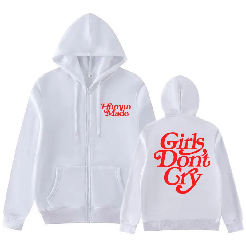 Girls Don’t Cry Human Made Hoodies Men Women Best Quality Black White Red Letter Print Casual Fleece Zipper Cardigan Hoodie