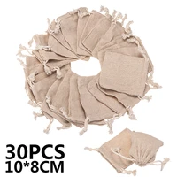30pcs small linen bags pouch jute sack gift bags drawstring bag jewelry christmas gift pouch for home party storages 10cmx8cm