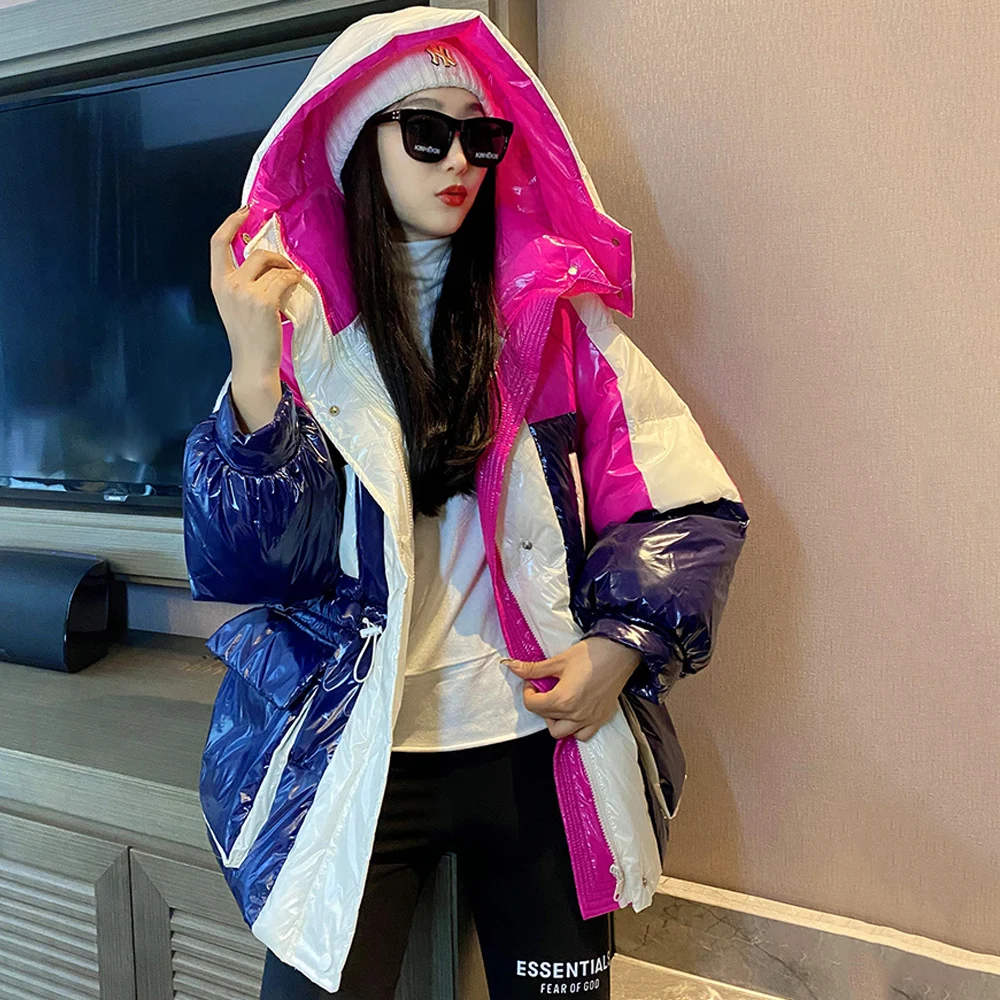 Женское зимнее пальто яркий кокон популярных цветов с капюшоном пуховое