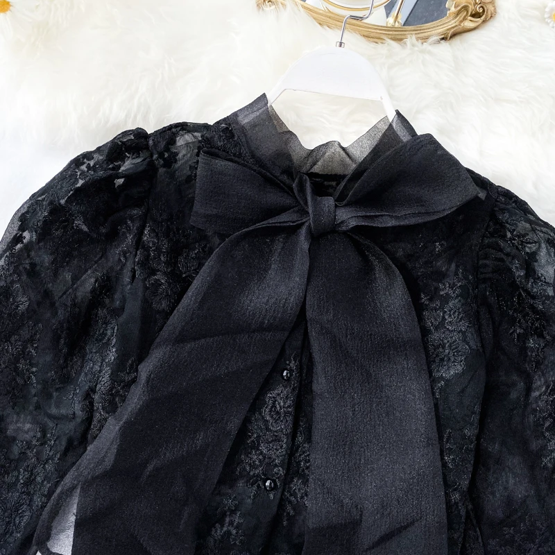 MUMUZI бандажная Сексуальная Блузка женская короткая рубашка из органзы с длинным