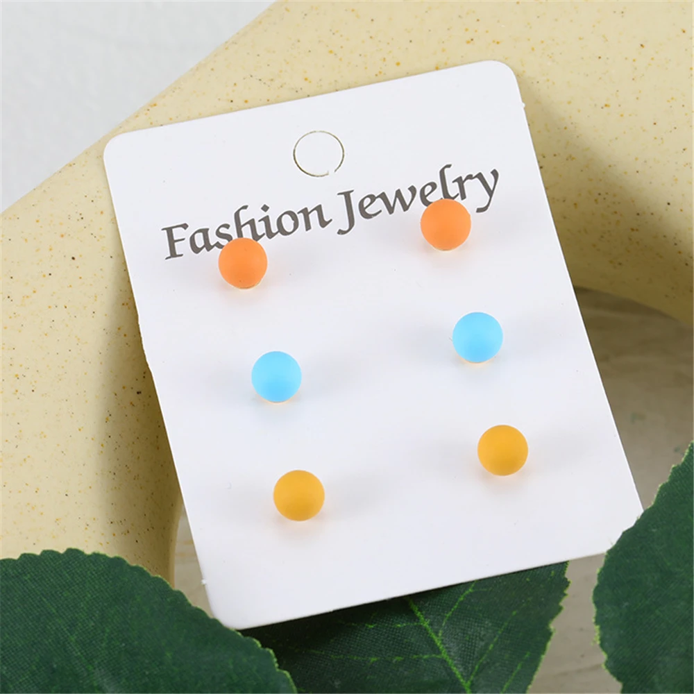 3 пары/карта корейская мода многоцветные шарики гвоздики карамельного цвета