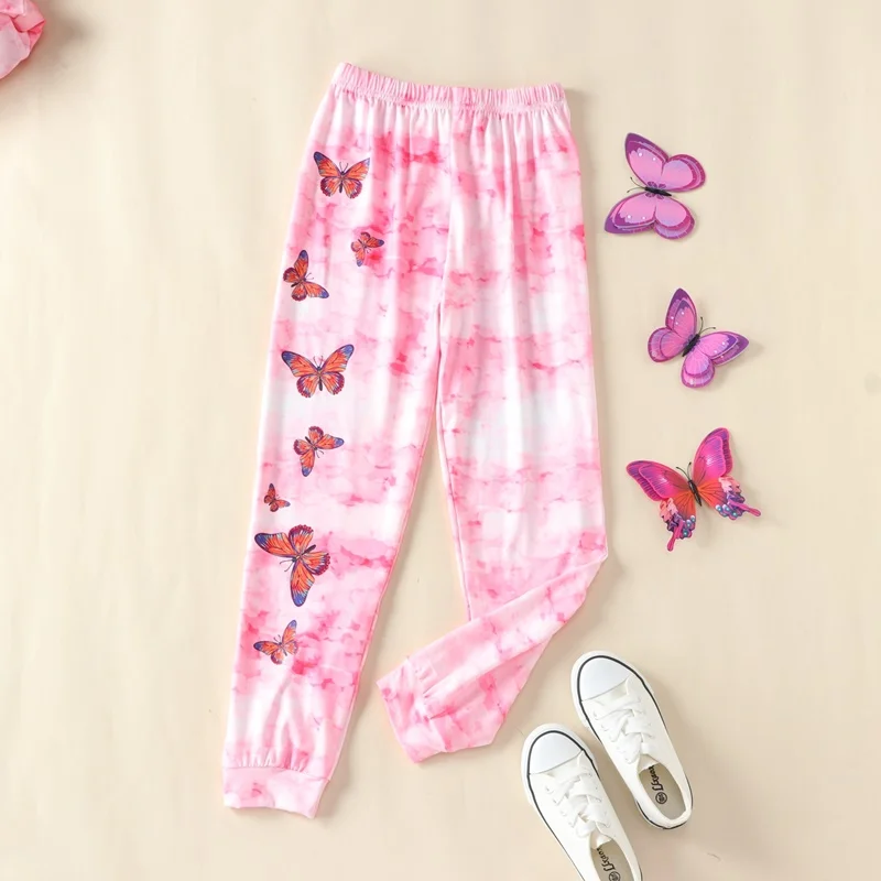 5-10 Years Kids Clothes Sets Spring Fall Children Clothes Sets Pink Butterfly Hoodies Tops+long Pants Girls Clothes Hot Selling