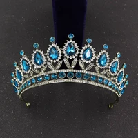 2021 baroque vintage blue crystal crown women headdress headband bridal tiaras and crowns wedding hair jewelry accessories crown