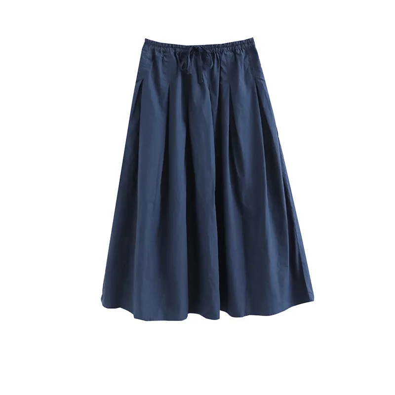 

Skirt Women Fashion Elegant Vintage Loose Summer Office Casual Solid Belt All-match Female Mujer De Moda Ankle Length Skirts