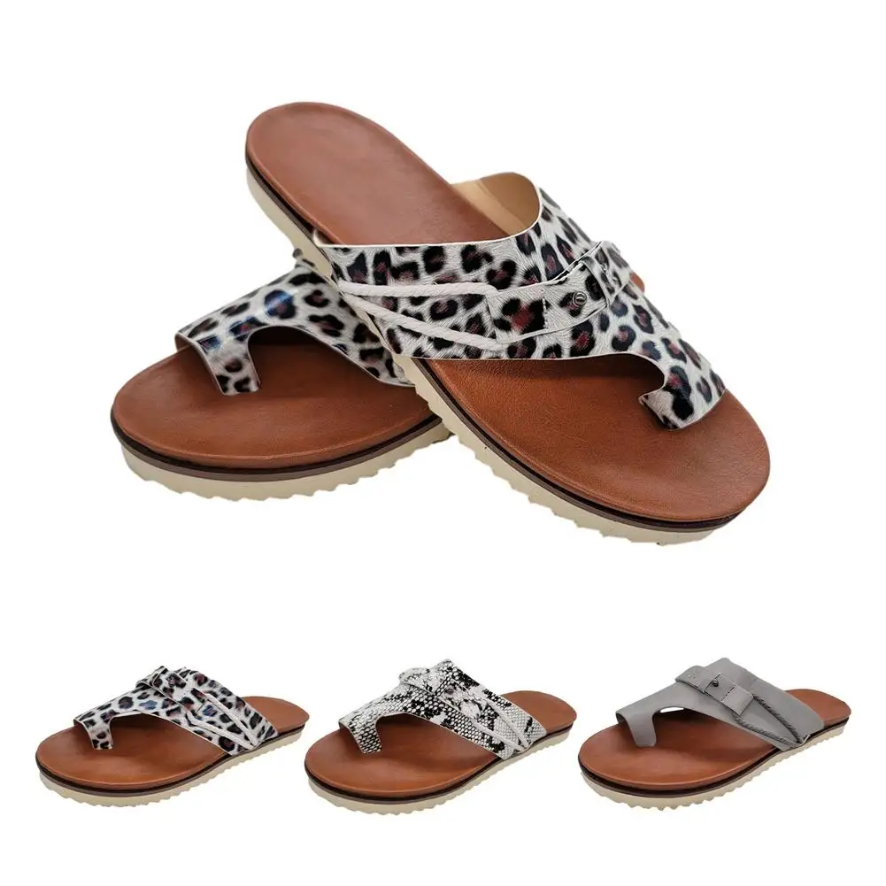 

Women Slippers Leopard Sandals Retro Rome Slip-on Slippers Buckle Summer Sandals Casual Beach Open-Toe Shoes Lady Flip Flops