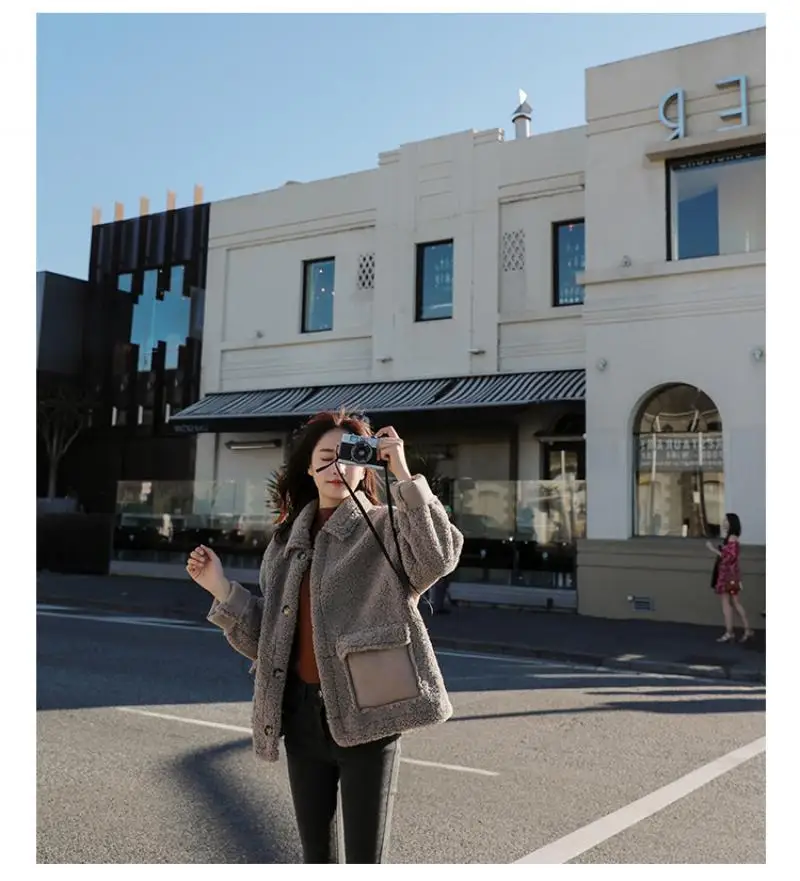 

Women Winter Oversized Teddy Jacket Chic Faux Suede Fur Collar Coats Aviator Motorcycle Biker Jackets Female Lamb Wool Coat New