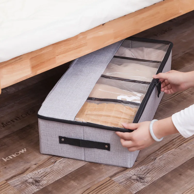 Washable Cloth Transparent Shoe Box Detachable Cotton and Linen Clothes Storage Multifunction Under The Bed Organizer | Дом и сад