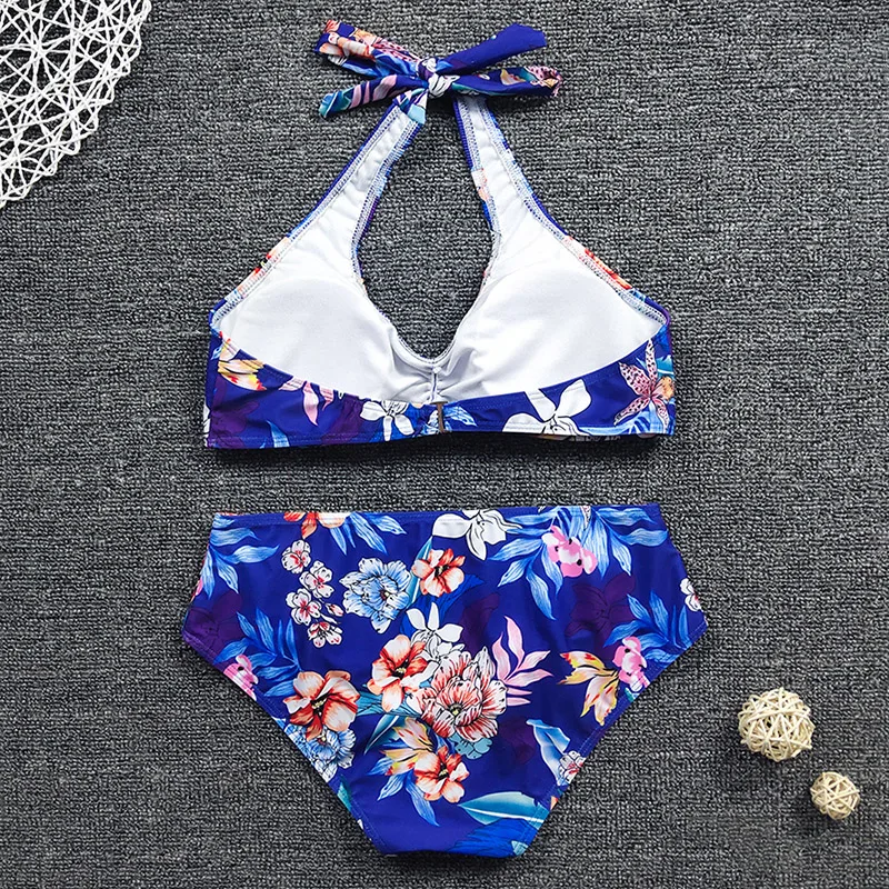 

Sexy Push Up Bikini 2021 Two Piece Swimsuit Women Halter Floral High Waist Bikini Set Plus Size Brazilian Swimwear Bathing Suit