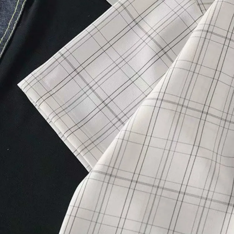 

Men Shirts Plus Size 3XL Summer Couples Simple Plaid Breathable Daily Clothing Male Short Sleeves All-match Loose All-match Chic