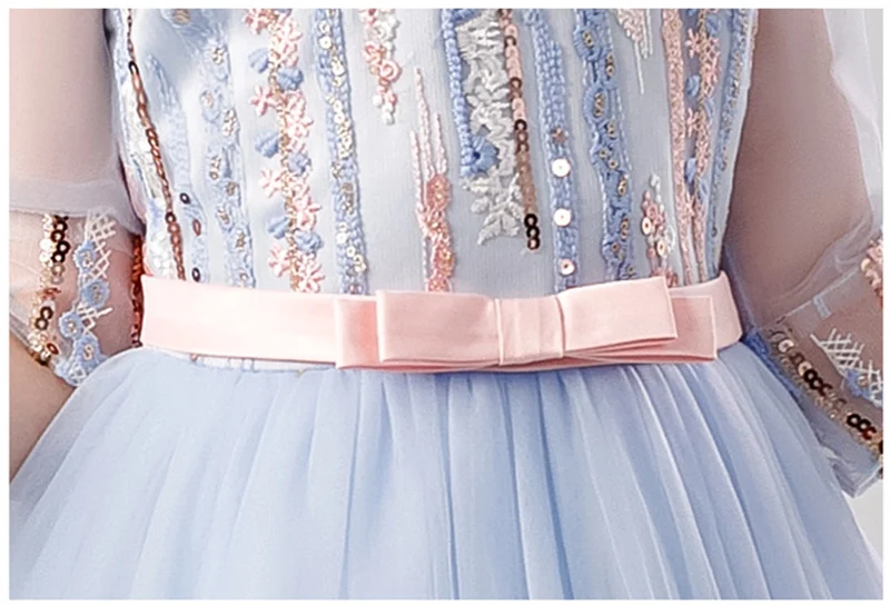 

Flower Girl Lace Bow Party Dress Kids Dress for Girls Half Sleeves 2021 Evening Princess Girls Dress Costumes