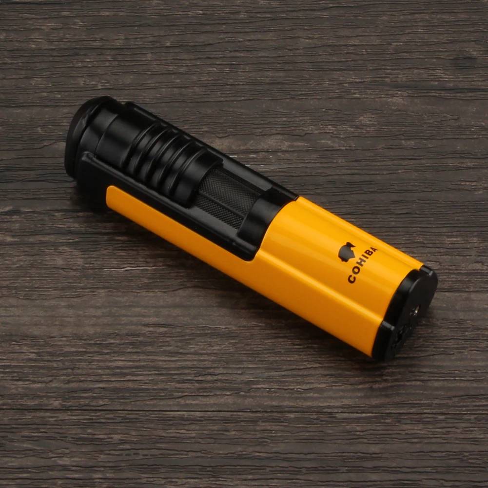 COHIBA карманные зажигалки Бутановая газовая зажигалка для Сигар Зажигалка металлическая мини ветрозащитная сигарета турбо Зажигалка курительная горелка W/Подарочная коробка