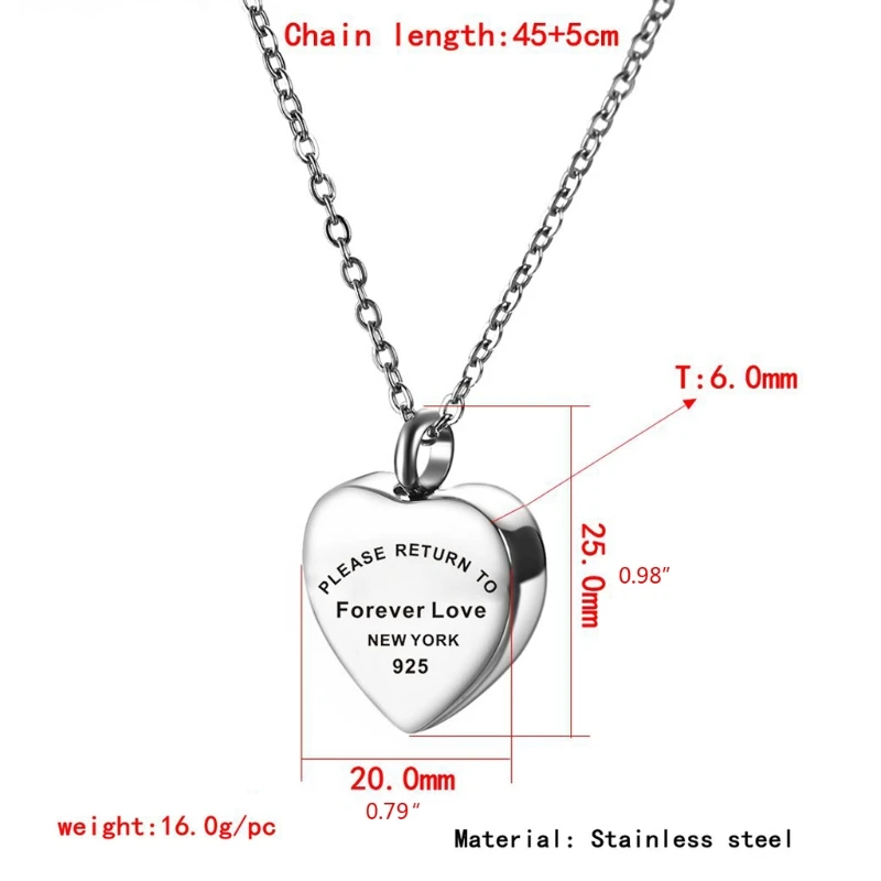 

Stainless Steel Heart Cremation Urn Necklace for Ashes Charm Pendant Foreve Love in My Heart Memorial Pendant Jewelry