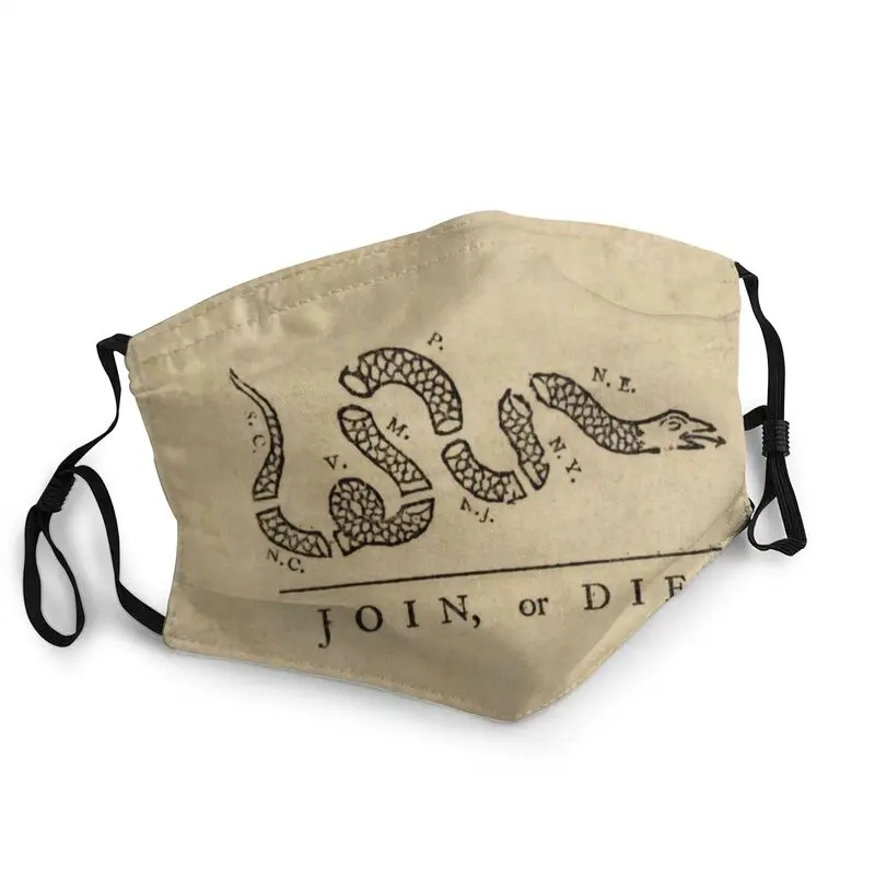 

Join Or Die Vintage Flag Reusable Unisex Benjamin Franklin Snake Face Mask Anti Dust Protection Cover Respirator Mouth Muffle