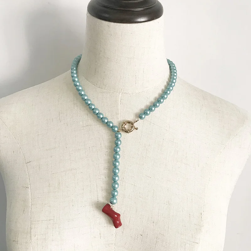 Фарфоровое синее жемчужное красное Коралловое ожерелье 2020 женские модные