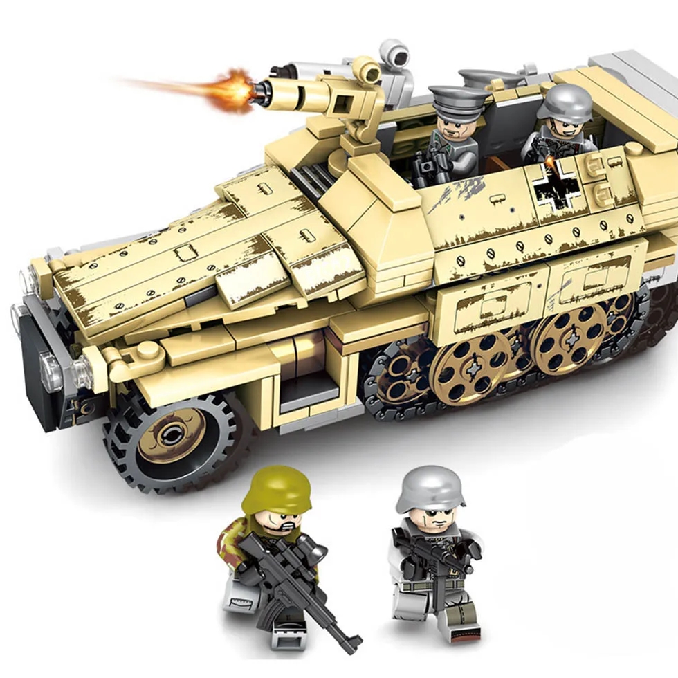 Военный WW2 немецкий бронированный танк Sd. kfz.251 молнии войны 88 бомбардировщик MOC Строительные блоки мини армейские фигурки кирпичи игрушки подарки - Цвет: Armored Tank
